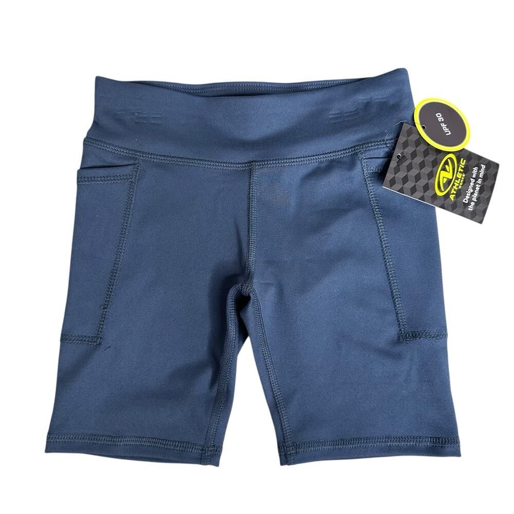 Athletic Works Girls Active Bike Shorts Small 6-6X Navy Magic Pockets New